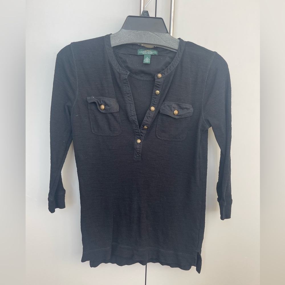 Lauren Ralph Lauren black waffle Henley